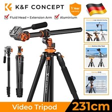 K&F CONCEPT 231cm Video Kamerastativ mit Fluidkopf 90° Mittelsäule Einbeinstativ