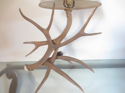 VTG Deer Antler Lamp 3 Real Antlers Antler Pull and Finial 20" Tall Decor Cabin - Picture 4 of 8