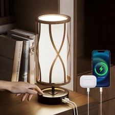 Retro Table Lamp Dimmer Nightstand Bedside Desk Lamp Touch LED Light Wood Indoor