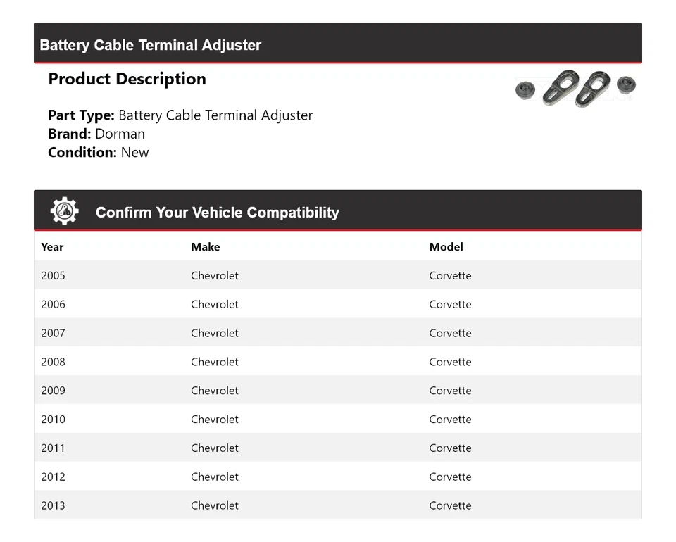 Ajustador de terminal de cable de batería 2006 para Chevrolet Corvette Dorman 2005-2013 Foto 2 de 4
