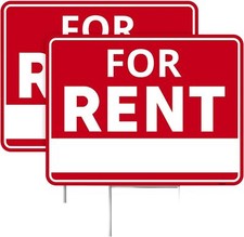 2PC For Rent Sign with Stand, 17 Inches by 13 - Double Sided Signs -...
