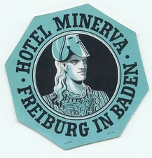 FREIBURG IN BADEN GERMANY HOTEL MINERVA  VINTAGE LUGGAGE LABEL 