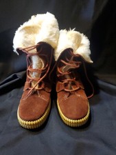 Vintage Women's Winter Boots Suede Faux Fur Sherpa Wedge Sz 7. Made In Italy S1