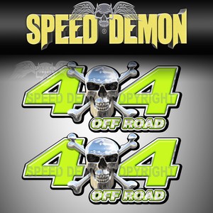 4x4 OFF ROAD Chrome Skull Green Truck Graphic Decal SD104OR4