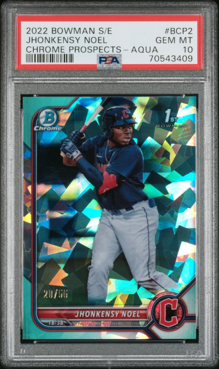 2022 Bowman Chrome 1st Sapphire Jhonkensy Noel Aqua #/55 PSA 10 RC Rookie Pop 8