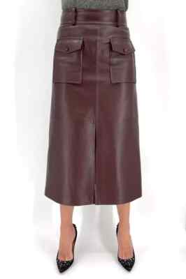 BROWN Women's Skirt Stylish Handmade Real Soft Lambskin Leather New Party Formal