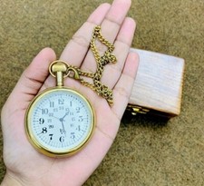 Mens Pocket Watch Mechanical White Brass Shiny Vintage Chain Accessories A7
