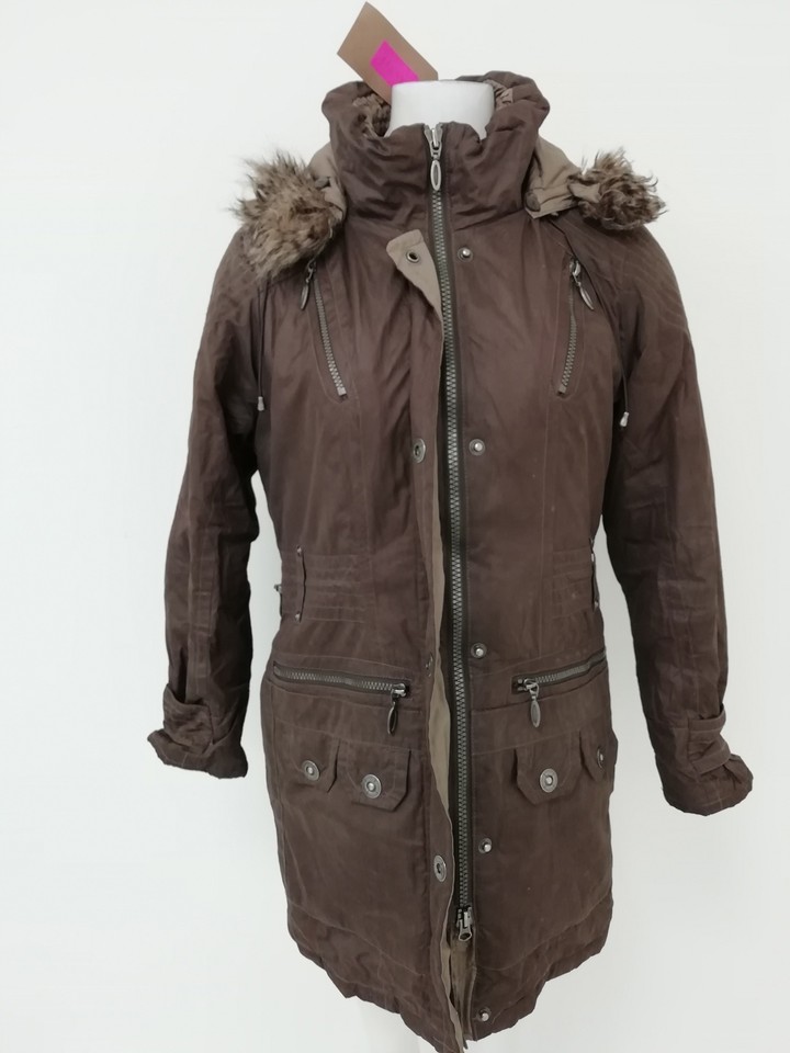 ETAGE Ladies Parka Coat Brown Faux Fur Hood Trim Zip Up Padded Coat