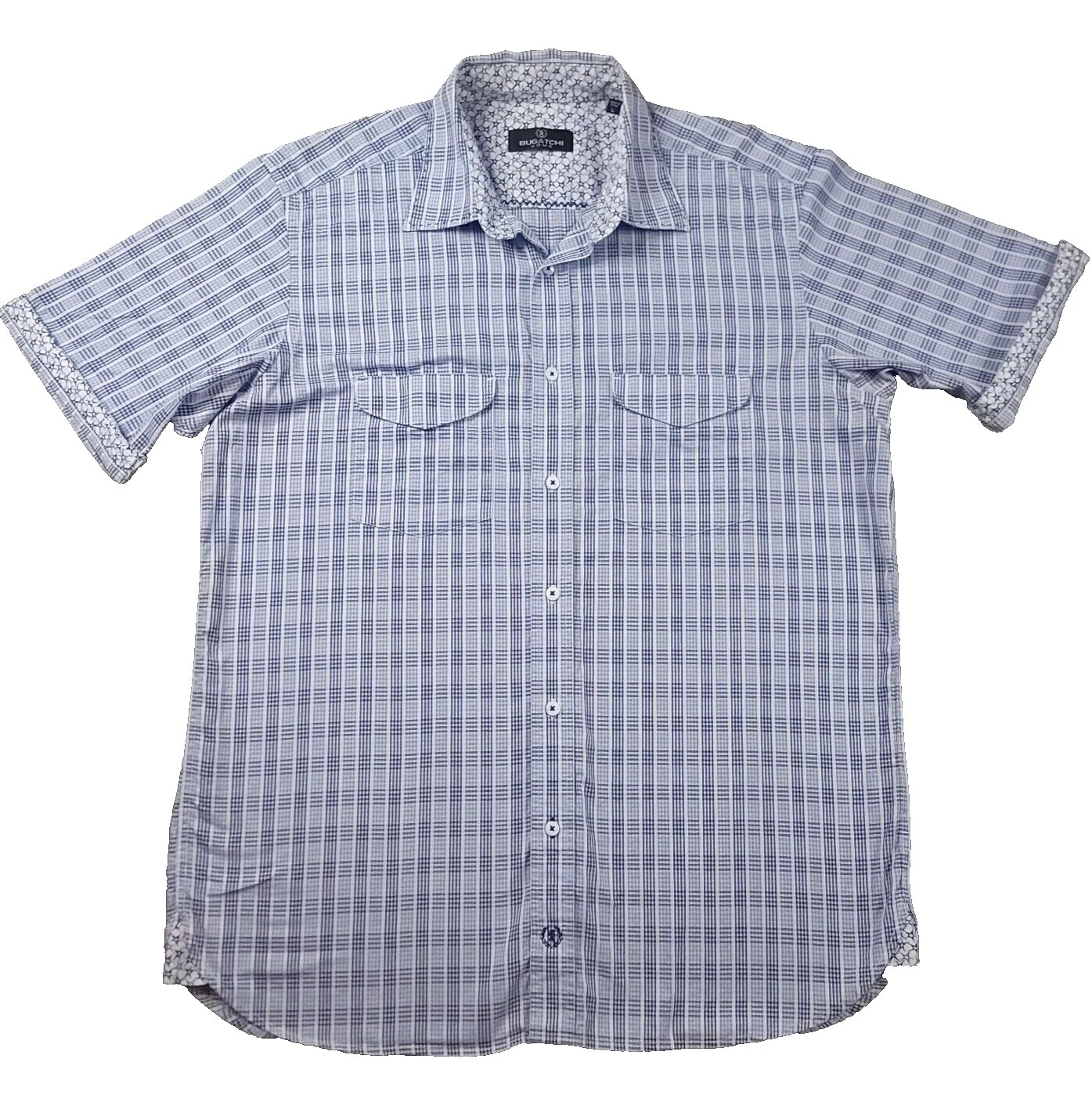 Bugatchi Uomo Short Sleeve Striped Cotton Casual Button-Down Shirts for Men