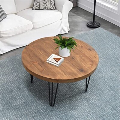 Round Reclaimed Solid Wood Coffee Table 27''x27''x15''H Rustic Wooden Couch Tables