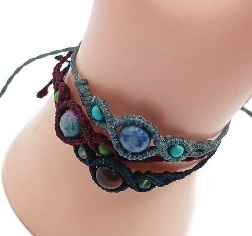 Bracciali macramè fatti a mano pietra sodalite naturale - Foto 4 di 6