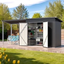 Open-Sided Outdoor Storage Shed – 2-in-1 with Hardtop Metal Pergola