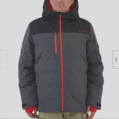 SPYDER MEN'S OUTDOOR INSULATED DOWN JACKET(GRAY/BLACK/RED SMALL)NWT
