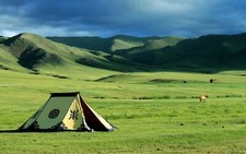 Landscape nature mongolia tent steppe field Custom Gaming Mat Desk
