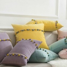 Housse de Coussin Oreiller Jeté Étui Velours Gland Frange Bois Perle Sofa Lit