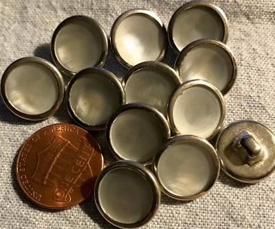12 Silver Tone Edge Faux MOP Plastic Buttons Slightly Concave 9/16'' 14mm # 3748