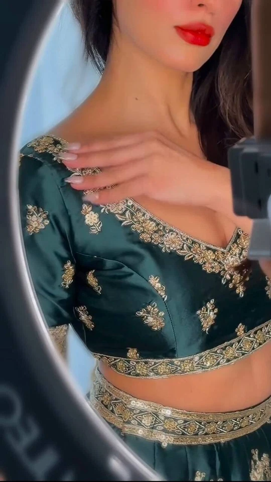 Mehandi function wear lehenga set,indian lehenga choli,green silk lehenga choli - Image 2 of 4