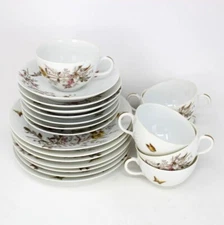 SET OF 7 CFH/GDM CHARLES FIELD HAVILAND TEA TRIOS TEACUP SAUCER DESSERT PLATE