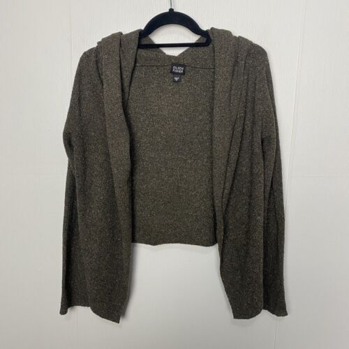 Eileen Fisher Women’s Taupe Brown Hooded Silk Blend Cardigan Size Small.