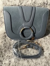 See by Chloé Hana Medium Saddle Leather & Suede Crossbody Stormy Sky MSRP$585