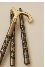 Brass Handle Wooden Walking Stick Hand Carved Cane with Floral Design Gift Item.