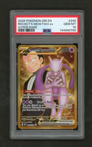 2025 POKEMON DRI EN-DESTINED RIVALS HYPER RARE TEAM ROCKET'S MEWTWO EX PSA 10 D