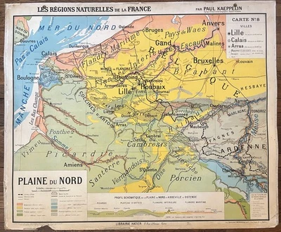 🌏 Ancienne carte scolaire Hatier Kaeppelin 8, 1940 - France Nord, Belgique - Photo 1/4