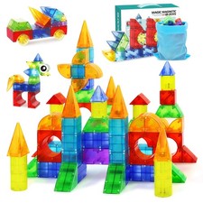 Magnetic Blocks,66 PCS Translucent Building Toys for Kids 3 ,Multi Shape Magn...