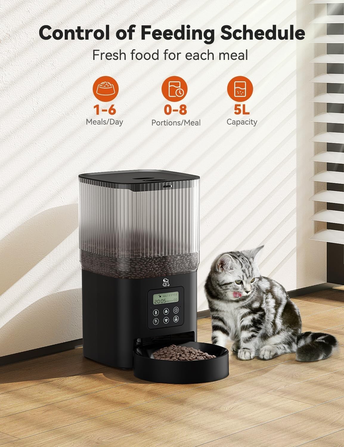 Olelica Automatic Cat Food Dispenser,Automatic Dog Feeder 5L, FT90 - Black