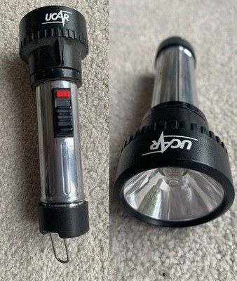 UCAR = Union Carbide (USA) Taschenlampe-70er Jahre Lampe -mit Klapp-Öse -RARITÄT