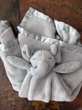 Infant Gray Elephant Lovey Security Blanket Satin Trim 25"x25"