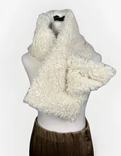 ADRIENNE LANDAU Pull Through Scarf Ivory Shaggy Faux Fur Sheepskin Womens OS