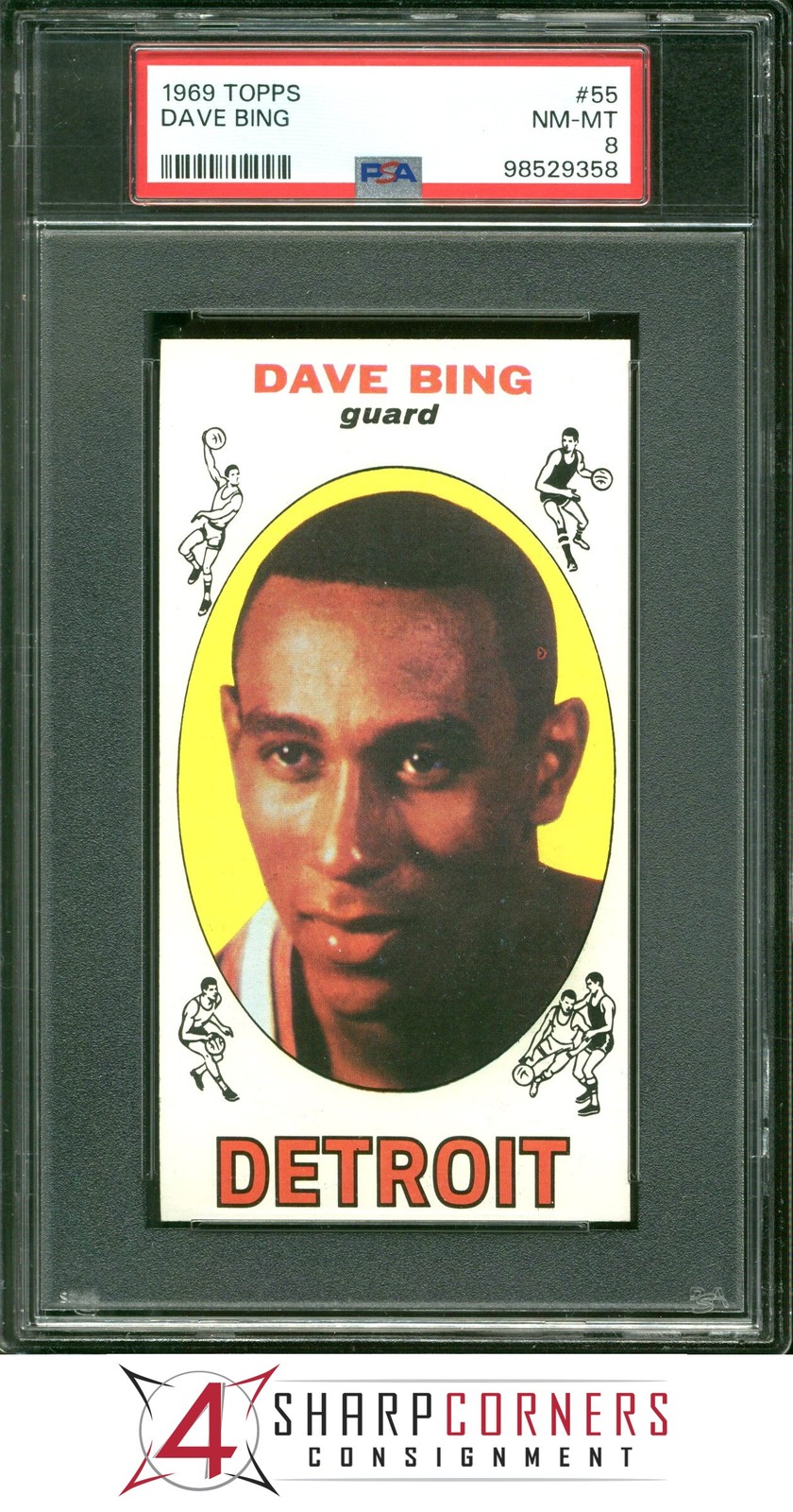 1969 TOPPS #55 DAVE BING RC PISTONS HOF PSA 8