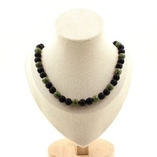 Pietre E Minéraux. Collana Perle Lava + Serpentino 8 MM Catena IN Acciaio Inox