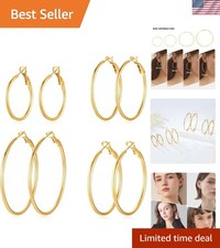 4 Pairs Silver Gold Hoop Earrings for Women 14K Gold Plated Hoop Earrings S...