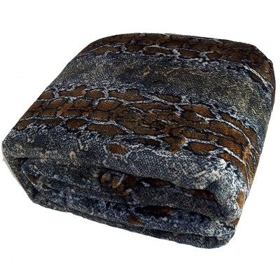 Animal Safari Style Bed Blanket, Twin(60 in x 90 in) Chocolate White Snake