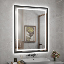 24"X 32" LED Bathroom Mirror with Black Frame, Stepless Dimmable, Anti-Fog, Shat
