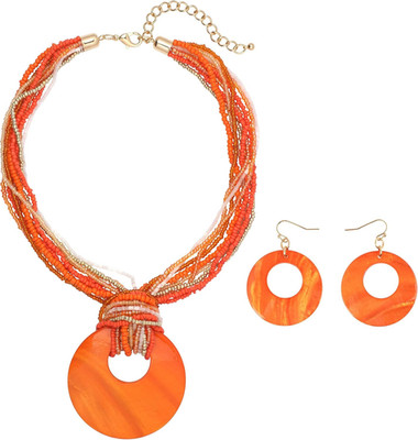 Multi Strand Statement Colorful Beaded Necklace with Big Circle Shell Pendant fo