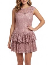Marchesa Notte Blush Pink Lace Ruffle Tiered Mini Dress Drop Waist Sz 6
