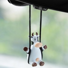Swinging Cow Car Mirror Hanging Decor - Funny Interior Gift for Men  Women
