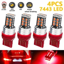 4pcs 7443 7440 LED Red Strobe Flash Blinking Brake Stop Bulbs Tail Parking Light