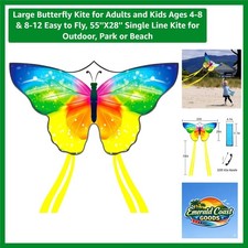 Large 55'' Candy Color Butterfly Kite - Easy to Fly for Ages 4-12 Outdoors