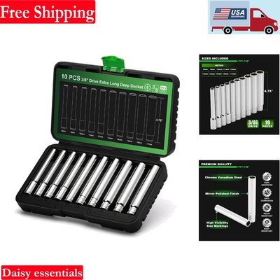 10Pcs 3/8in Deep Metric Socket Set 6 Point CR-V Impact Industrial Auto Repair