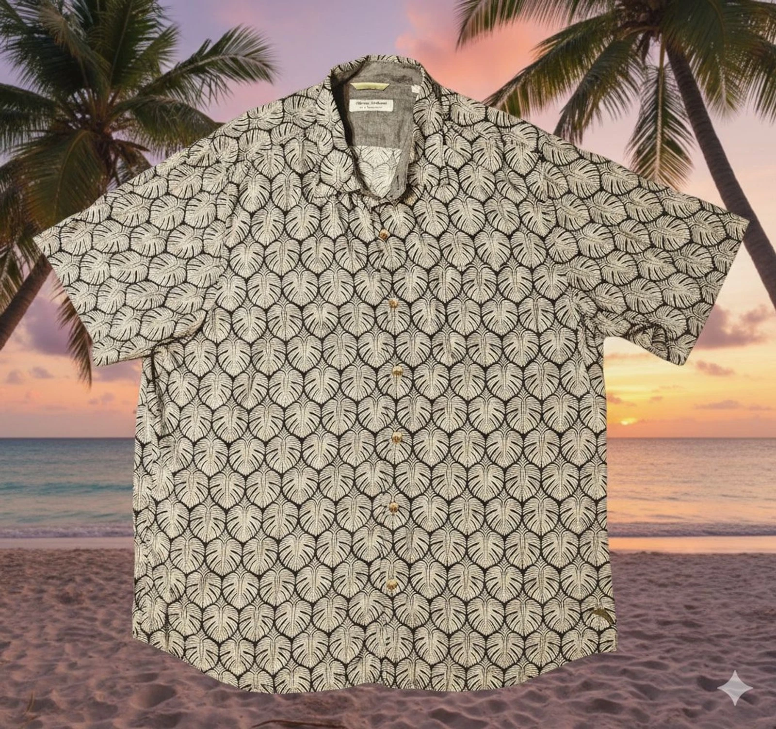 Tommy Bahama The Veracruz Cay Mens XL Shirt Black White Palm Leaf Print Viscose