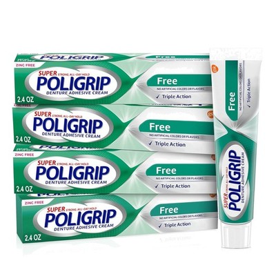 12-Hour Hold Zinc-Free Denture Adhesive Cream 2.4 oz, Pack of 4 for Comfort