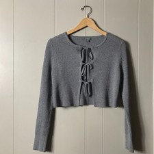 WILD FABLE GRAY RIBBED TIE FRONT CROP CARDGIAN SWEATER WOMENS SIZE LARGE
