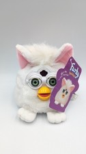 Furby Buddies con etichette GOOD SLEEP sacchetto di fagioli bianco imbottito peluche occhi verdi 1999