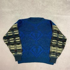 Vintage Knitted Jumper Abstract Patterned Grandad Knit Sweater Men's L