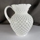 Fenton Hobnail White Milk Glass Large Crimped Ruffled Rim Pitcher Vintage  8”