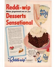 1950 Reddi-Wip Whipped Cream Chocolate Cake Vintage Print Ad 50s Wall Art